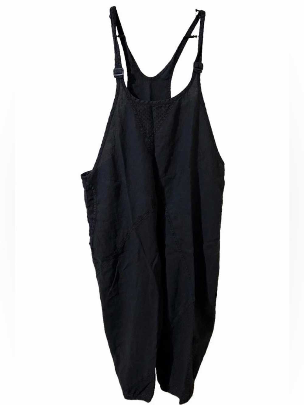 cynthia Ashby Black Linen Slouchy Harem Jumpsuit Overalls Lagenlook Boho M